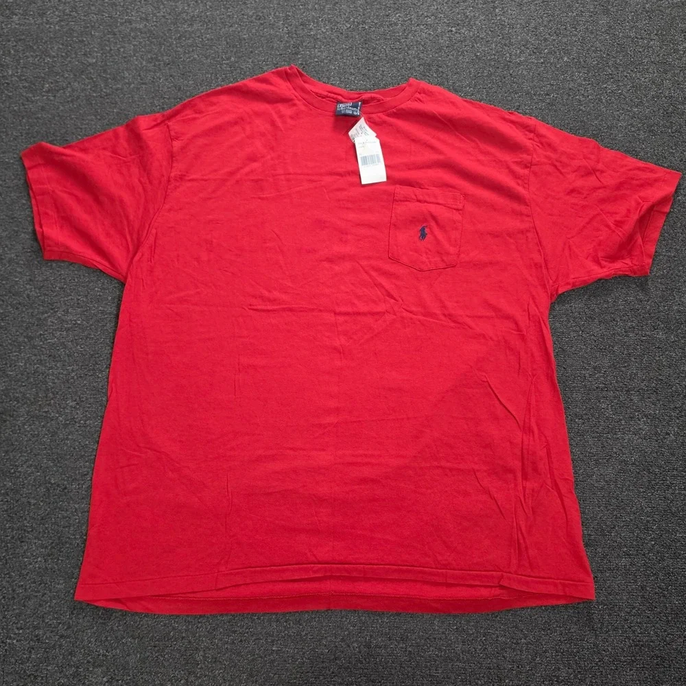 Vintage Polo Ralph Lauren Pocket T-Shirt Mens XL Red Single Stitch Made In USA